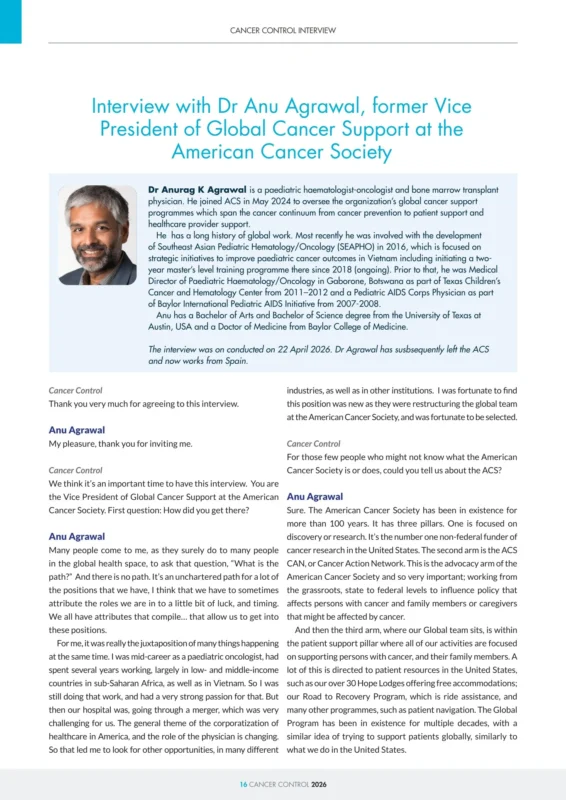 Anu Agrawal: Can Cancer Prevention and Early Detection Help Close Global Disparities? 2 Anu Agrawal: Can Cancer Prevention and Early Detection Help Close Global Disparities?
