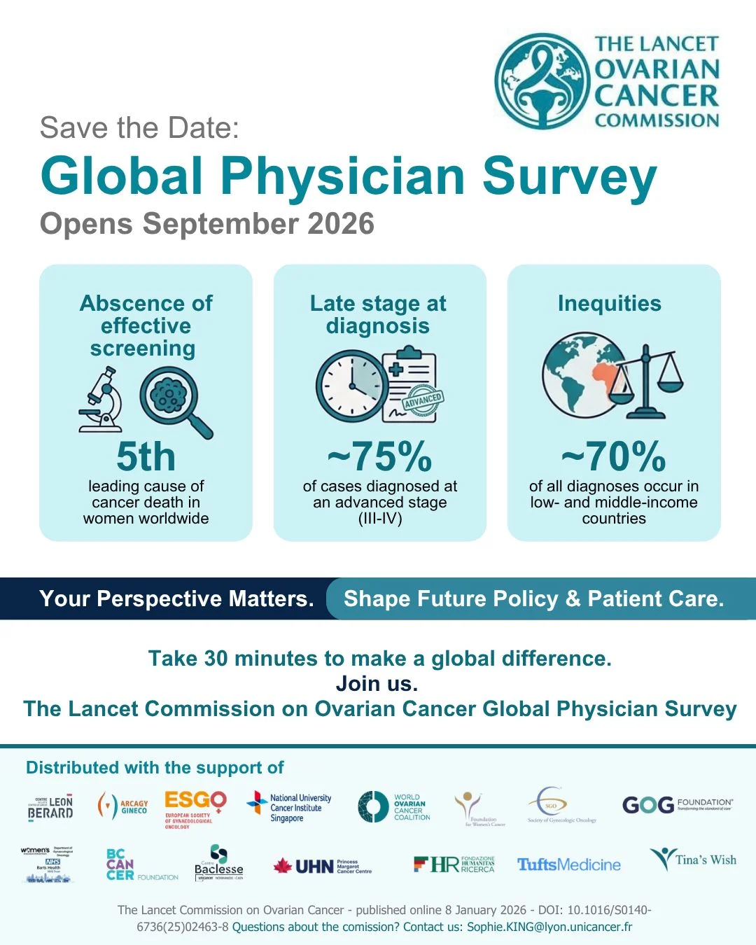 The Lancet Ovarian Cancer Commission Launches Global Survey to Inform Future Recommendations and Standards of Care - ESGO