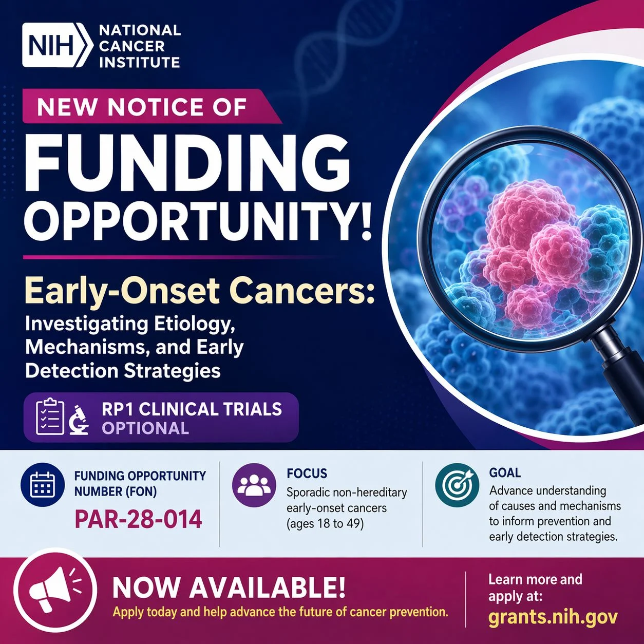New Funding Opportunity to Investigate the Drivers of Early-Onset Cancers – NCI