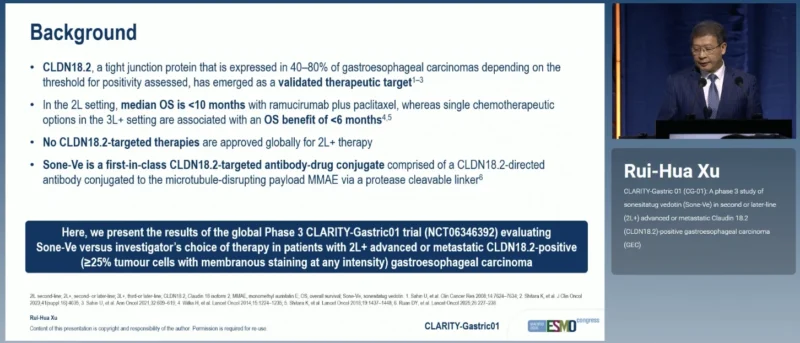 CLARITY-Gastric 01 at ESMO 2026: Sonesitatug Vedotin in CLDN18.2-Positive Gastroesophageal Cancer 6 CLARITY-Gastric 01 takeaway