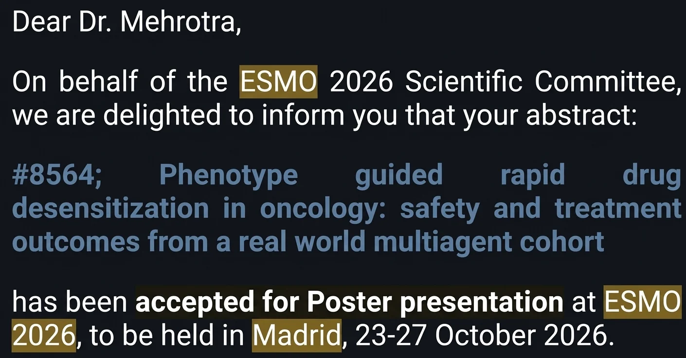 Kritika Mehrotra: Delighted to Share That Our Abstract Accepted for Poster Presentation at ESMO 2026 2 Kritika Mehrotra