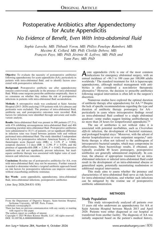 Hassan Hashmi: Does Purulent Fluid Alone Require Postoperative Antibiotics After Appendectomy? 2 Hassan Hashmi: Does Purulent Fluid Alone Require Postoperative Antibiotics After Appendectomy?