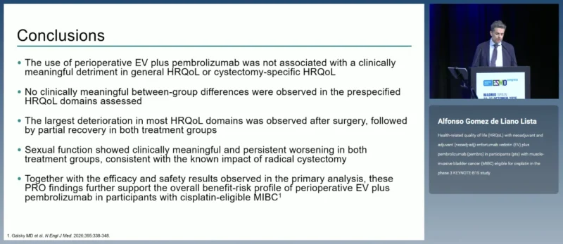 KEYNOTE-B15/EV-304 at ESMO 2026: HRQoL With Enfortumab Vedotin Plus Pembrolizumab in MIBC 6 KEYNOTE-B15 takeaway