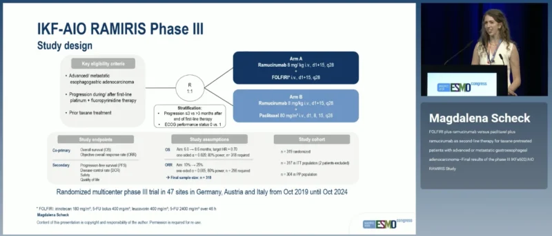 RAMIRIS Trial at ESMO 2026: FOLFIRI Plus Ramucirumab Versus Paclitaxel Plus Ramucirumab in Advanced Gastroesophageal Adenocarcinoma 2 RAMIRIS design