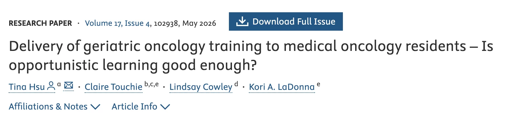 Is Picking Up Geriatric Oncology Knowledge on the Job Enough for Oncology Trainees? - SIOG