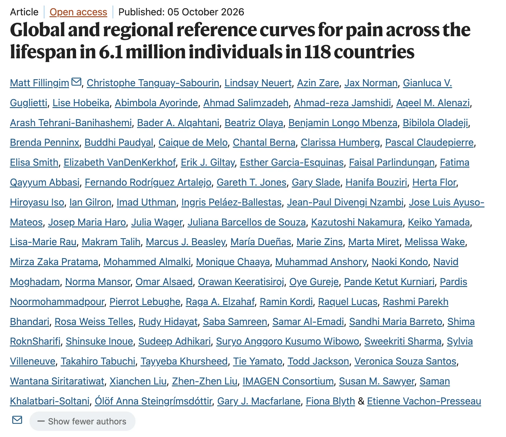 Gustavo Monnerat: Pain Across the Lifespan in 6.1 Million Individuals in 118 Countries 2 Gustavo Monnerat: Pain Across the Lifespan in 6.1 Million Individuals in 118 Countries