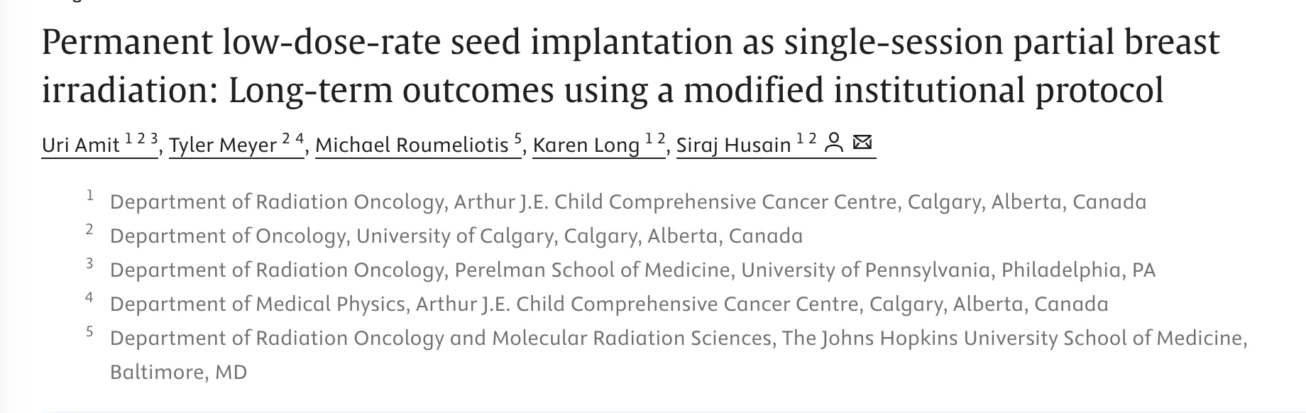 Uri Amit: Ten-Year Outcomes of Single-Session APBI Using Permanent Palladium-103 Breast Seed Implantation