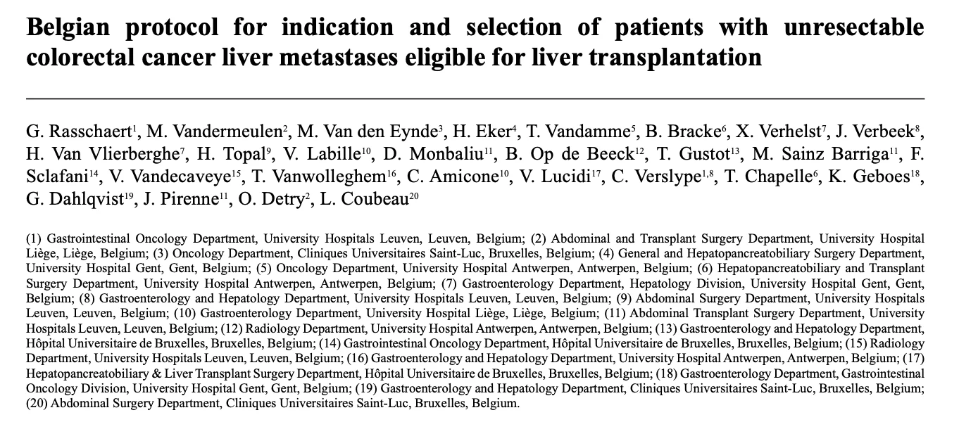 Gertjan Rasschaert: The First Belgian Consensus Protocol for Liver Transplantation in Unresectable Colorectal Liver Metastases