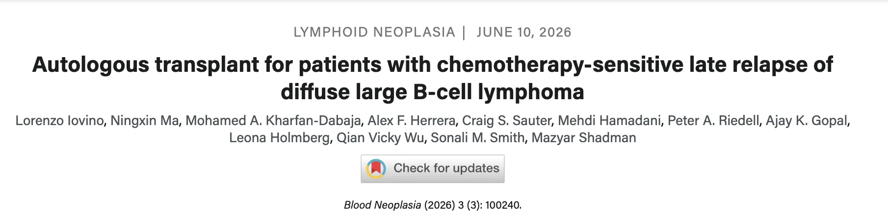 Mostafa Faisal: ASCT Remains Effective for Chemotherapy-Sensitive Late Relapse in DLBCL