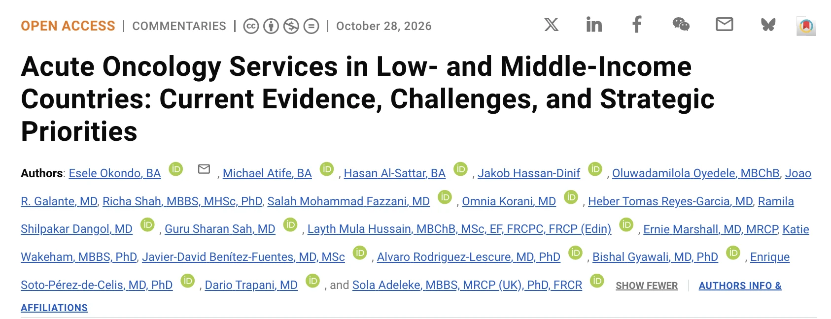 Standardizing Acute Oncology Services in Low- and Middle-Income Countries - BG Lab